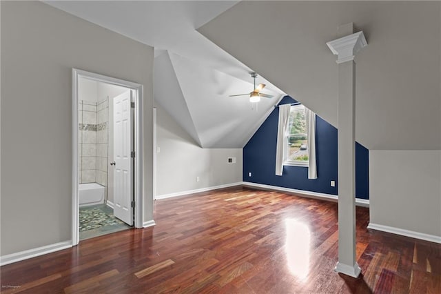 2990 Hearthstone Dr, Cumming, GA 30041 - additional living space featuring ceiling fan, wood finished floors, baseboards, and vaulted ceiling