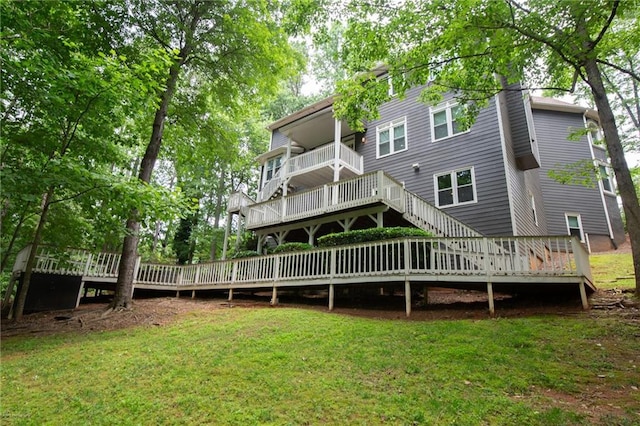2990 Hearthstone Dr, Cumming, GA 30041 - back of house featuring a lawn, a deck, and stairway