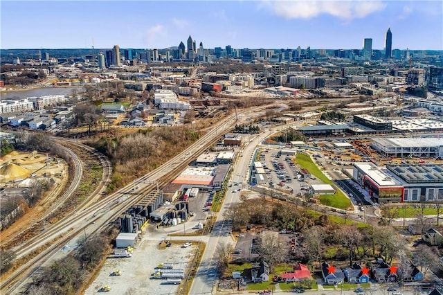 bird's eye view with a city view