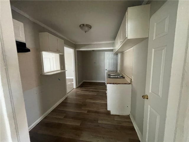 1440 Kenilworth Dr SW, Atlanta, GA 30310 - hall featuring dark wood-style floors, crown molding, a sink, and baseboards