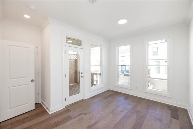 350 Olmstead Way Unit 29, Alpharetta, GA 30022 - unfurnished room featuring dark wood-style floors, crown molding, baseboards, a smoke detector, and recessed lighting