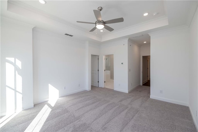 350 Olmstead Way Unit 29, Alpharetta, GA 30022 - unfurnished room with a ceiling fan, a tray ceiling, ornamental molding, light carpet, and recessed lighting