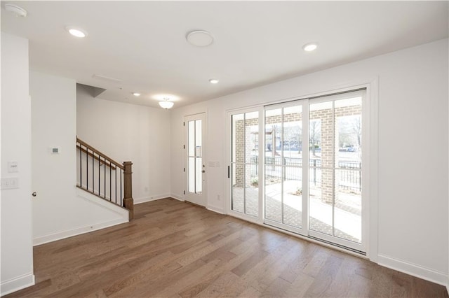 350 Olmstead Way Unit 29, Alpharetta, GA 30022 - entryway with wood finished floors, stairs, baseboards, and recessed lighting