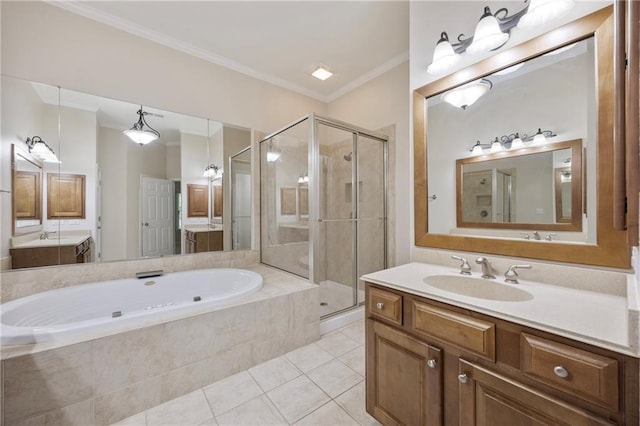 4742 Legacy Cove Ln, Smyrna, GA 30126 - full bath with a garden tub, a stall shower, vanity, and ornamental molding