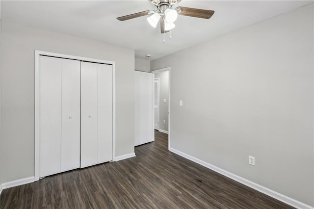 4322 Idlewood Ln, Tucker, GA 30084 - unfurnished bedroom featuring baseboards, ceiling fan, a closet, and dark wood finished floors