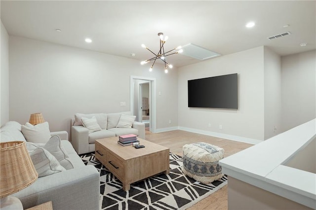 920 Wemberley Ln, Marietta, GA 30064 - living area with a chandelier, light wood finished floors, and recessed lighting