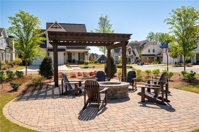 920 Wemberley Ln, Marietta, GA 30064 - view of patio featuring an outdoor fire pit, a residential view, and a pergola
