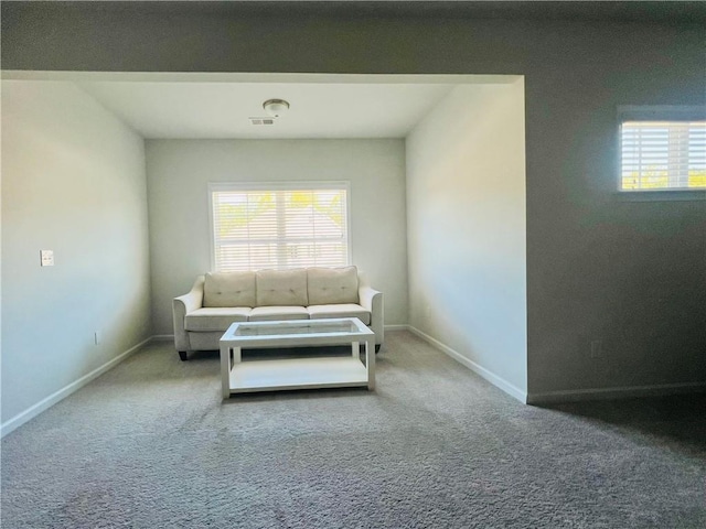 living area with carpet floors and a wealth of natural light