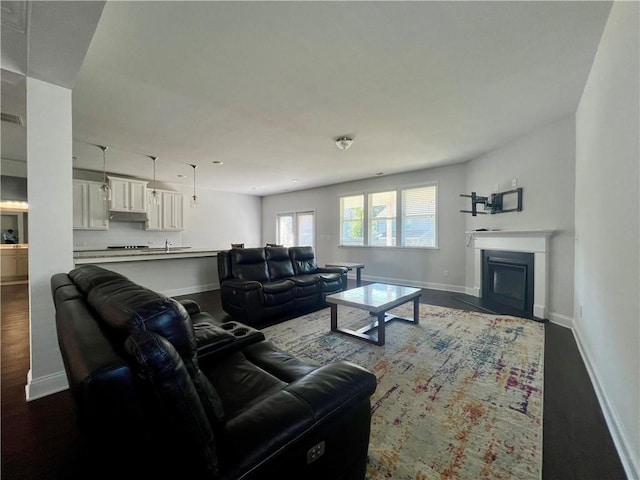 living room with hardwood / wood-style flooring