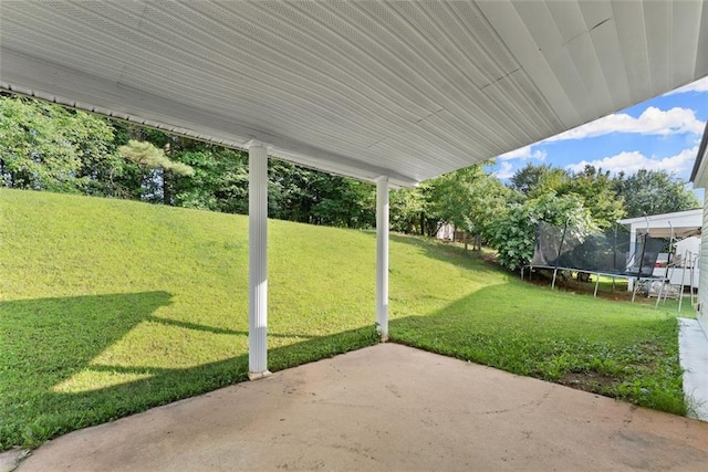 2428 Buena Vista Cir, Gainesville, GA 30504 - view of green lawn with a trampoline and a patio area