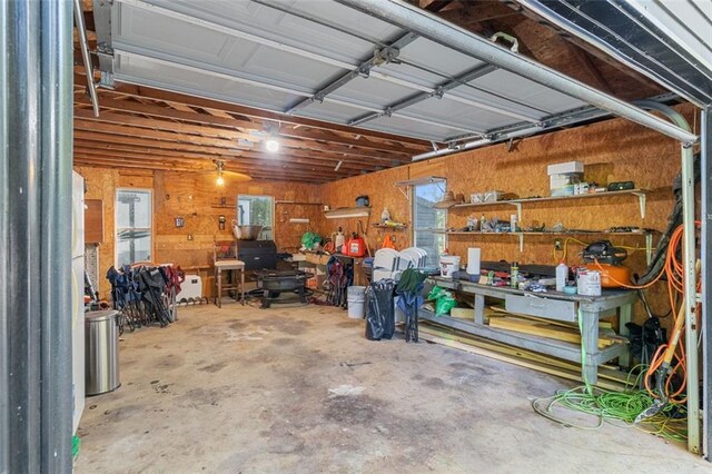 garage featuring a workshop area