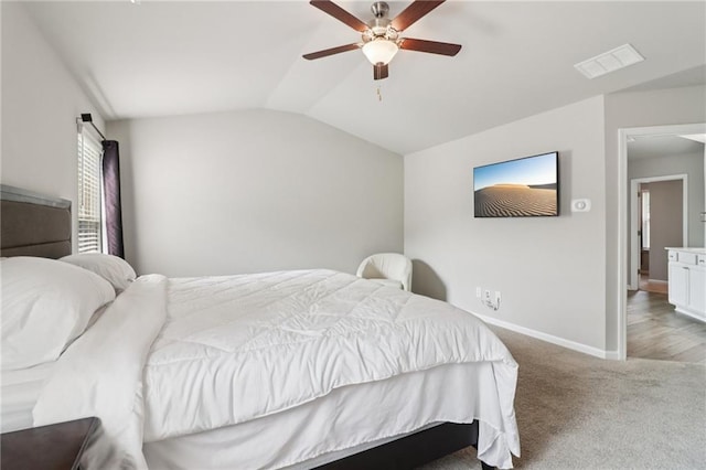4172 Cedar Commons Way, Conley, GA 30288 - carpeted bedroom featuring vaulted ceiling, baseboards, and a ceiling fan