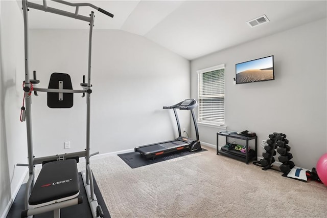 4172 Cedar Commons Way, Conley, GA 30288 - workout room with lofted ceiling, carpet floors, and baseboards