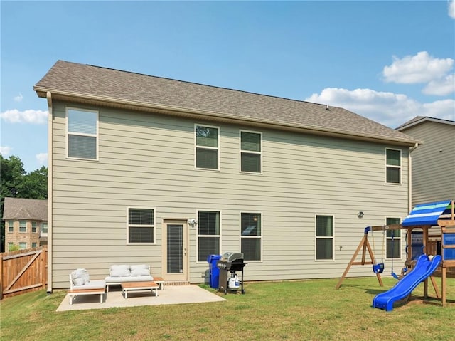 4172 Cedar Commons Way, Conley, GA 30288 - back of property featuring a patio area, a playground, and an outdoor hangout area