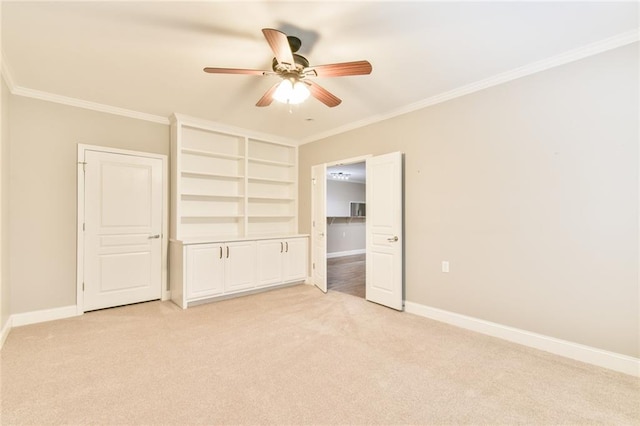 6714 Amherst Dr, Hoschton, GA 30548 - unfurnished bedroom featuring light colored carpet, baseboards, crown molding, and ceiling fan