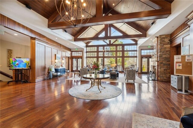 6714 Amherst Dr, Hoschton, GA 30548 - lobby featuring high vaulted ceiling and wooden ceiling with exposed beams