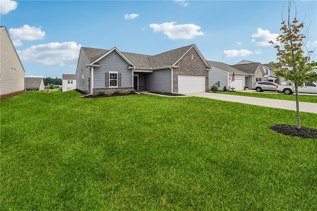 31 Mccall Way, Monroe, GA 30655 - ranch-style home with brick siding, concrete driveway, a garage, and a front lawn