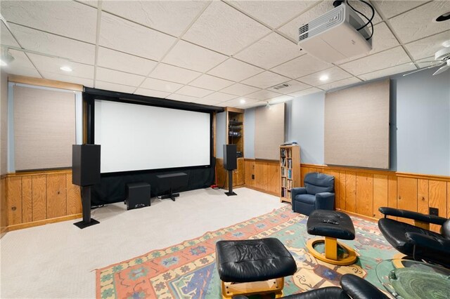 6040 Neely Farm Dr, Peachtree Corners, GA 30092 - living area with wooden walls, carpet, visible vents, and a wainscoted wall