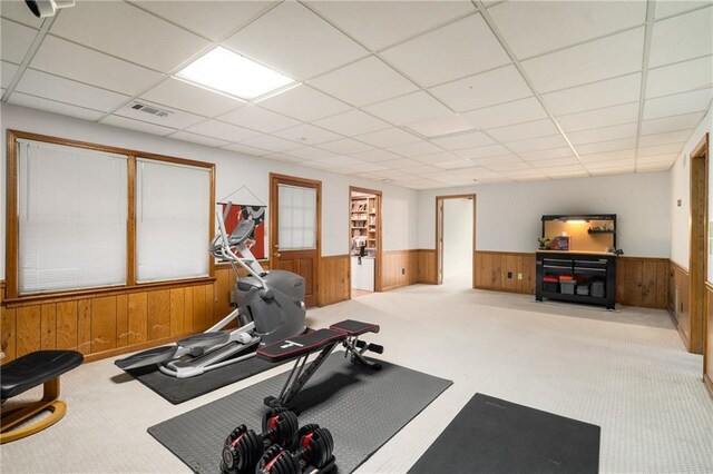 6040 Neely Farm Dr, Peachtree Corners, GA 30092 - office area with ceiling fan, wooden walls, light wood finished floors, a paneled ceiling, and wainscoting
