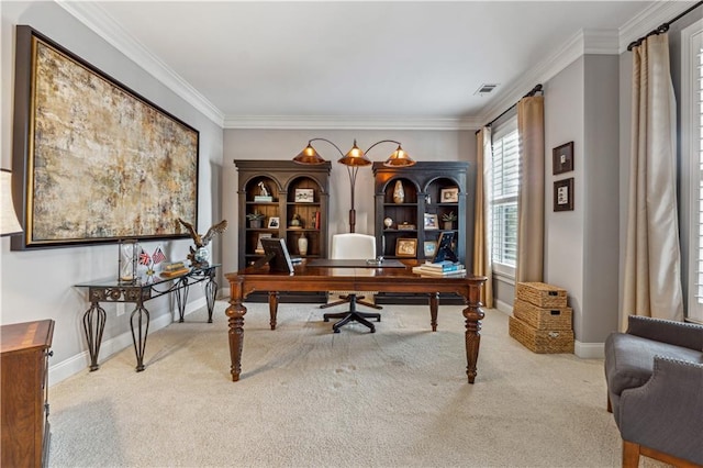 4492 Arbor Crest Ct, Suwanee, GA 30024 - home office with carpet floors and ornamental molding