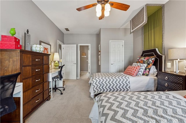 4492 Arbor Crest Ct, Suwanee, GA 30024 - bedroom with light colored carpet, a desk, and ceiling fan
