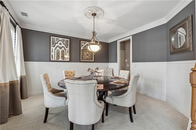 4492 Arbor Crest Ct, Suwanee, GA 30024 - carpeted dining area with wainscoting and ornamental molding