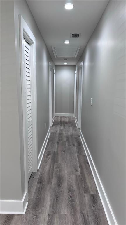 hallway featuring dark hardwood / wood-style floors