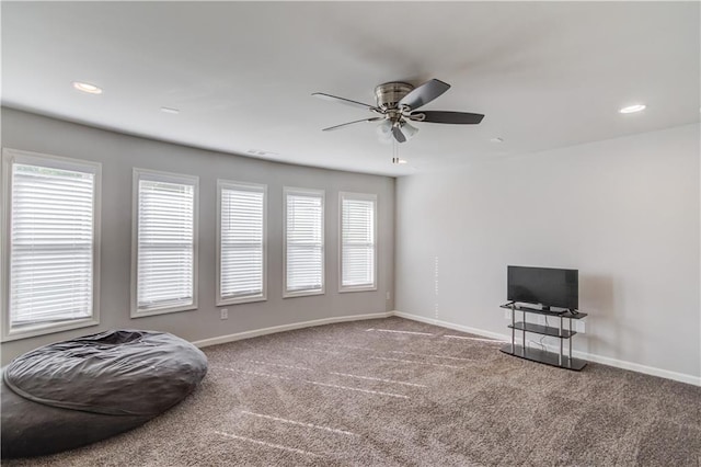 4240 Summer Breeze Way, Buford, GA 30518 - sitting room featuring a ceiling fan, carpet, baseboards, plenty of natural light, and recessed lighting