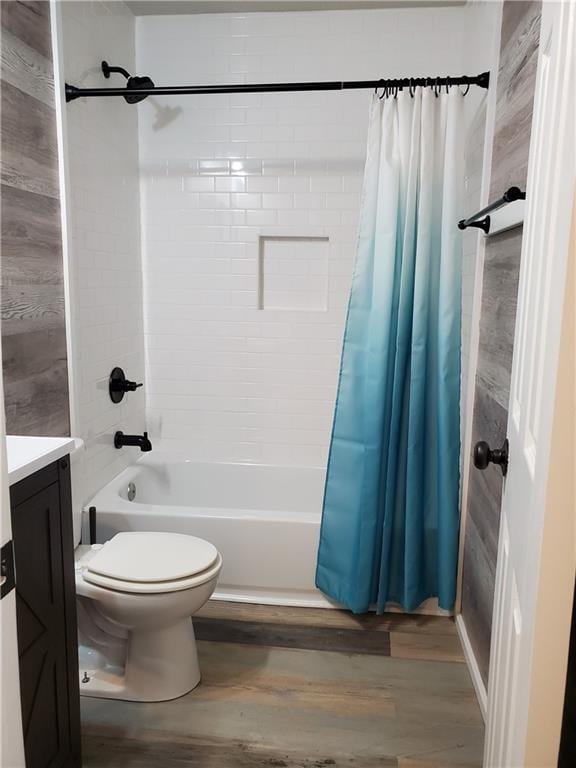 1452 Mercer Ave, Atlanta, GA 30337 - bathroom featuring vanity, wood finished floors, and shower / bathtub combination with curtain