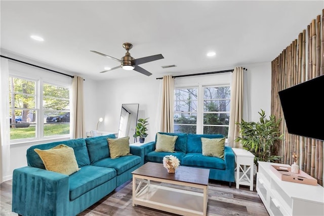 1452 Mercer Ave, Atlanta, GA 30337 - living room with ceiling fan, wood finished floors, and recessed lighting