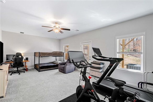 234 Retreat Ln, Canton, GA 30114 - workout area with ceiling fan, carpet floors, and baseboards