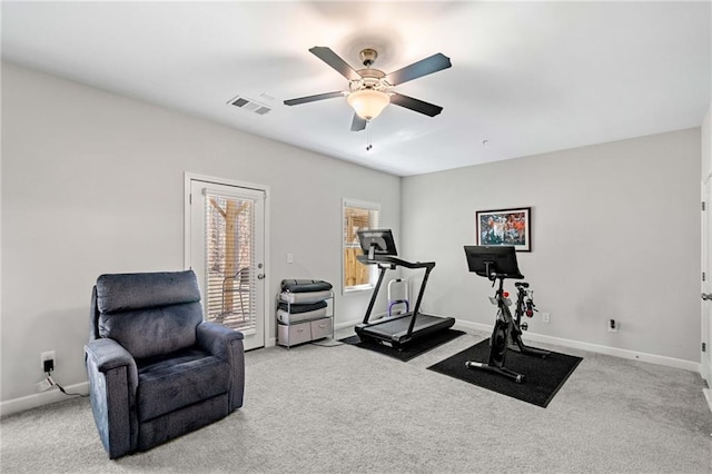 234 Retreat Ln, Canton, GA 30114 - workout area with a ceiling fan, carpet flooring, and baseboards