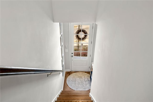 234 Retreat Ln, Canton, GA 30114 - stairway with wood finished floors and baseboards