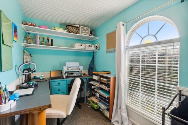 office with dark colored carpet