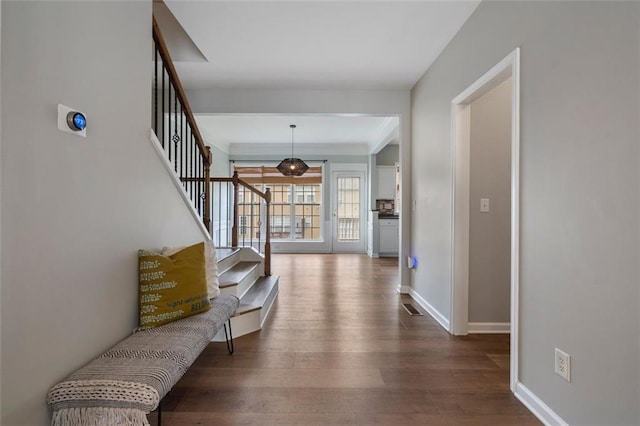 4855 Payson Ter SE Unit 3, Atlanta, GA 30339 - corridor with stairway, dark wood-type flooring, and baseboards