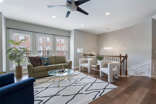 4855 Payson Ter SE Unit 3, Atlanta, GA 30339 - living area with a chandelier, healthy amount of natural light, wood finished floors, a ceiling fan, and recessed lighting