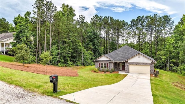 509 Grace Ln, Villa Rica, GA 30180 - view of front of property with concrete driveway, an attached garage, a front lawn, and brick siding
