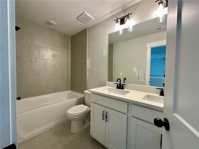full bathroom with a sink, tile patterned flooring, toilet, and visible vents