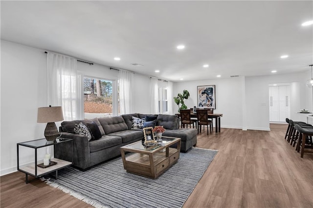 living room with light hardwood / wood-style flooring