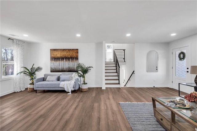 living room with hardwood / wood-style flooring