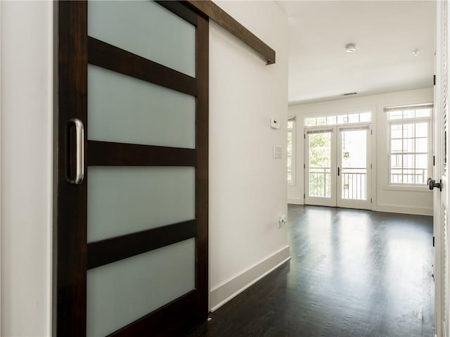 foyer with french doors and dark wood-type flooring