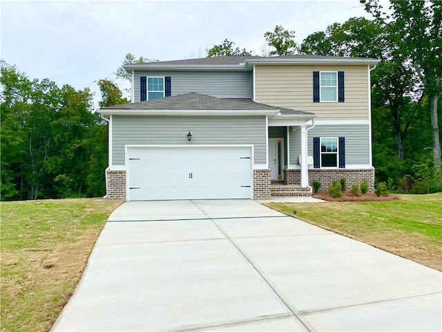 130 Thornwood Dr SW, Rome, GA 30165 - view of front facade with brick siding, concrete driveway, a garage, and a front lawn
