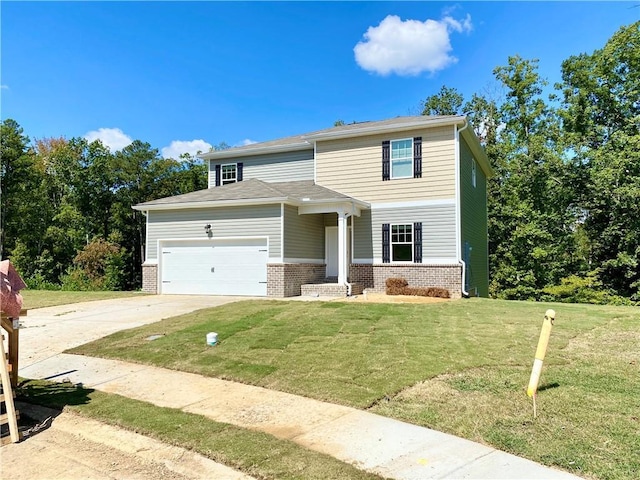 130 Thornwood Dr SW, Rome, GA 30165 - view of front of house with an attached garage, concrete driveway, brick siding, and a front lawn