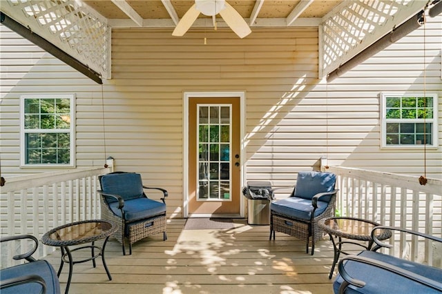 deck featuring a ceiling fan