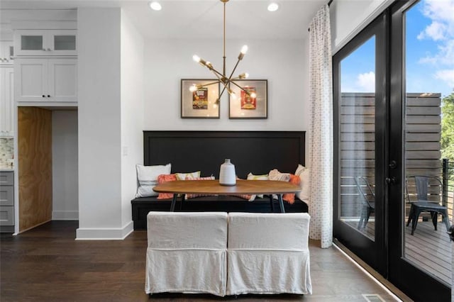 2328 Mason Dr, Atlanta, GA 30316 - dining space with recessed lighting, dark wood-style flooring, baseboards, and an inviting chandelier