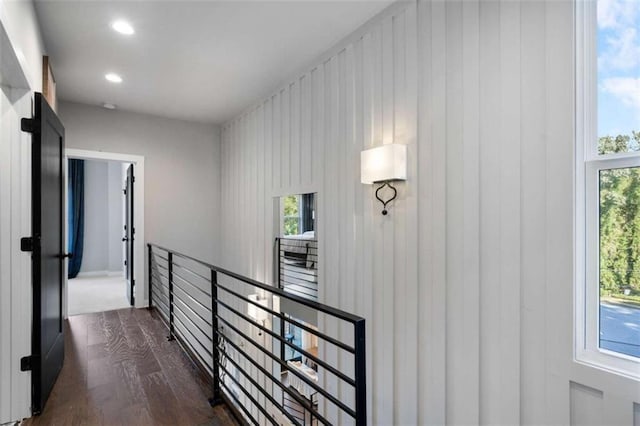2328 Mason Dr, Atlanta, GA 30316 - corridor featuring a healthy amount of sunlight, dark wood-style floors, an upstairs landing, and recessed lighting