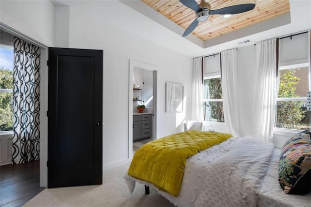 2328 Mason Dr, Atlanta, GA 30316 - bedroom featuring a raised ceiling, wooden ceiling, ensuite bathroom, and visible vents