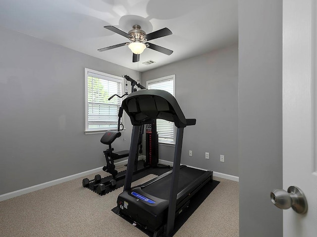 1535 Justine Way SE, Mableton, GA 30126 - workout area with a ceiling fan, baseboards, and carpet