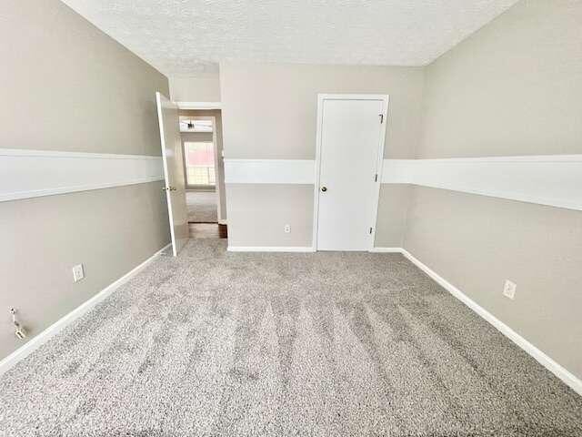 bonus room with carpet and a textured ceiling