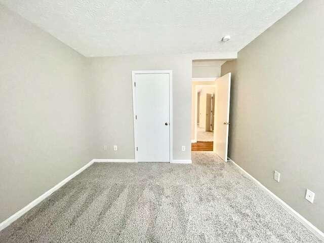 carpeted spare room featuring a textured ceiling